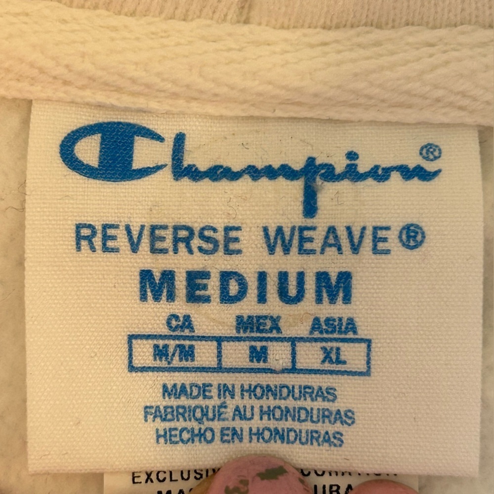 Champion White Pullover Oversized Cropped Hoodie with Multicolor Logo Size M - Picture 8 of 10